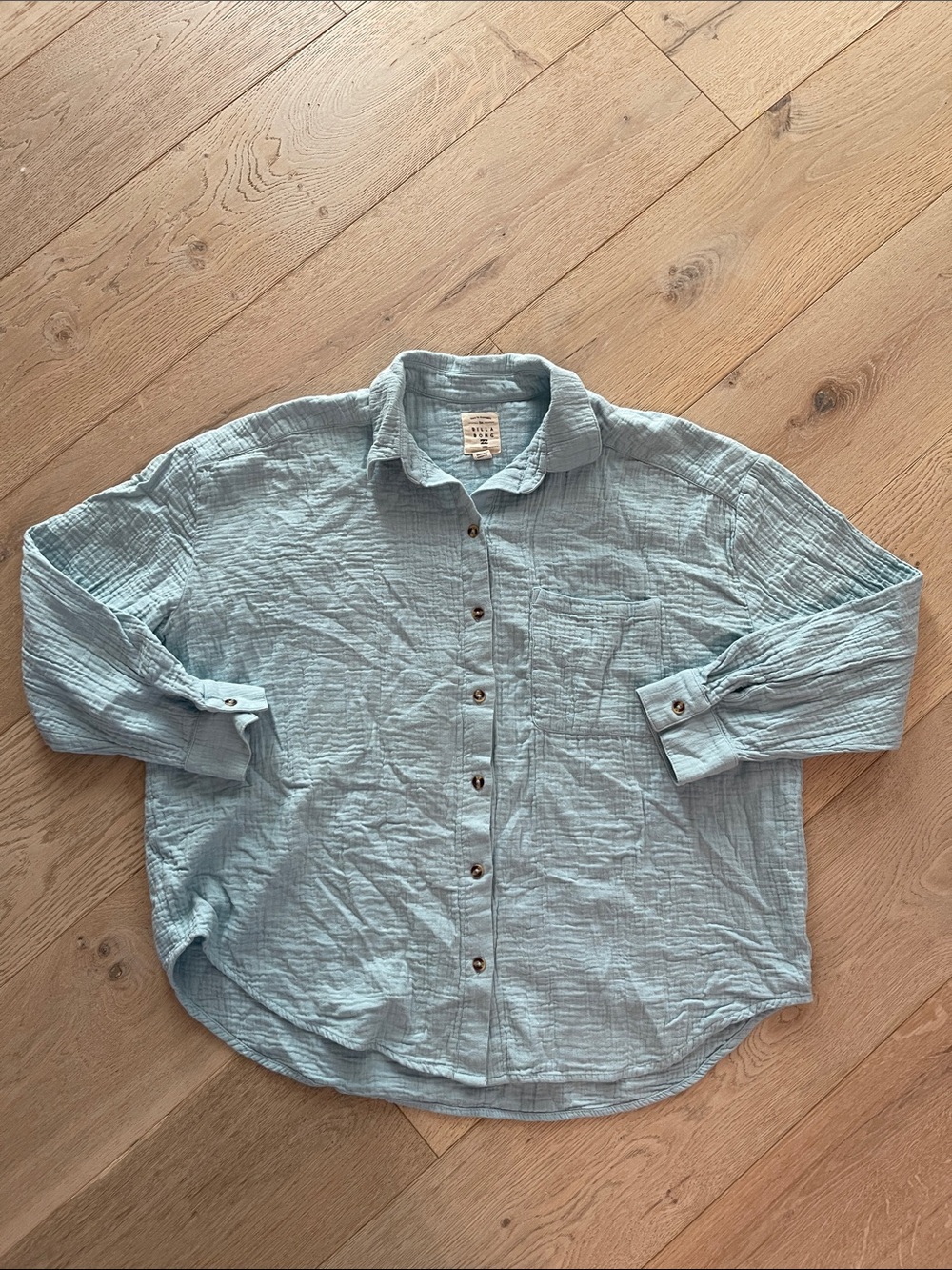 Billabong Womens Light Blue Cotton Gauze Button-Down Shirt Size Large